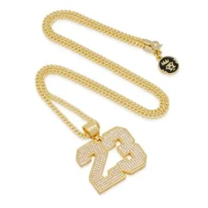 Authentic KING ICE Number 23 Pendant & 2.5mm 24” Franco Chain Necklace Gold Plated