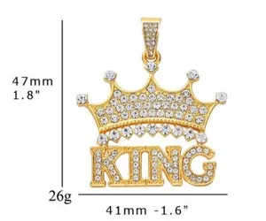Authentic Gold Plated King Crown Cubic Zirconia Pendant & 18" 5mmTennis Neck Hip Hop