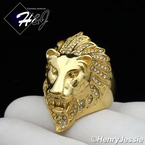 Authentic MEN's BLING Cubic Zirconia Gold Plated Lion King Face Ring*GR111