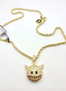 Authentic King Ice Devil Emoji Pendant - Charm 14k Gold Plated Necklace