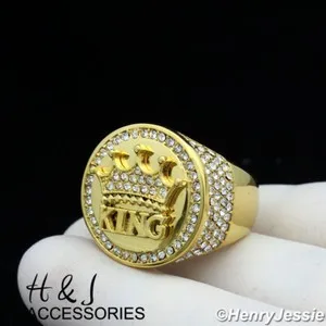 Authentic MEN BLING CZ Crown King Gold Plated 22mm Round Ring*AGTR134