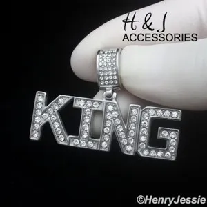 Authentic ICY CZ 3D Gold Plated/Silver "KING" "QUEEN" Letter Pendant*P148