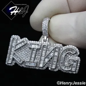 Authentic 925 STERLING SILVER ICYBLING CZ GOLD PLATED/SILVER "KING" LETTER PENDANT*SP324