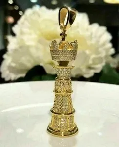 Authentic 2.00Ct Lab Created Diamond Round Chess King Piece Pendant 14K Yellow Gold Plated