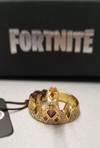 Authentic Fortnite x King Ice Iced Victory Crown 14K Gold Plated Ring sz 9 Sterling Silver