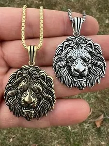 Authentic Real Solid 925 Silver /Gold Plated Rasta African Lion Leo King Pendant Necklace