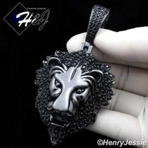 Authentic MEN 14K BLACK GOLD PLATED ICY BLING BLACK CZ 3D BIG LION KING HEAD PENDANT*BP5