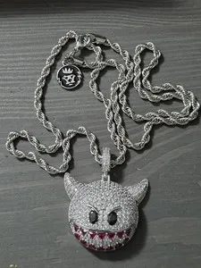 Authentic King Ice Devil Emoji Pendant - Charm White Gold Plated
