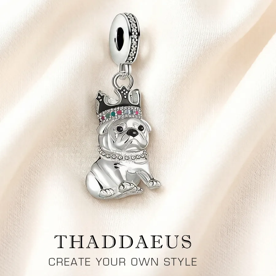 Authentic Bulldog With Crown Pendant Charm 925 Sterling Silver Fine Jewelry King Of Dogs Cute For Women Men