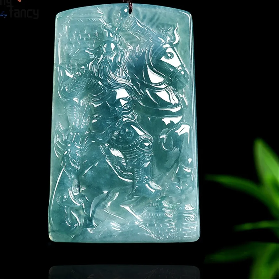 Authentic Natural Genuine A-Grade Ice-Blue Water Jadeit Dragon King Guanjiu Pendant Luxury Quality Jewelry Exquisite Elegant Charms
