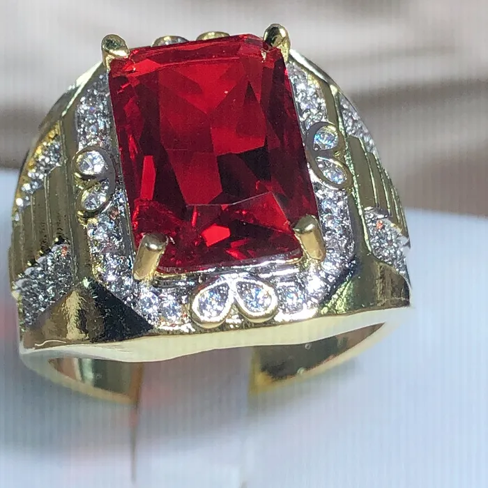 Authentic Vintage King ring Gold Filled AAAAA CZ Red Zircon Luxury Engagement Jewelry Wedding Rings For Men Rock Party Finger Ring
