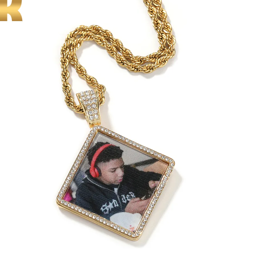 Authentic THE BLING KING Custom Photo Pendant DIY Square/Oval/Heart Shape Picture Engraved Name Memory Hiphop Jewelry