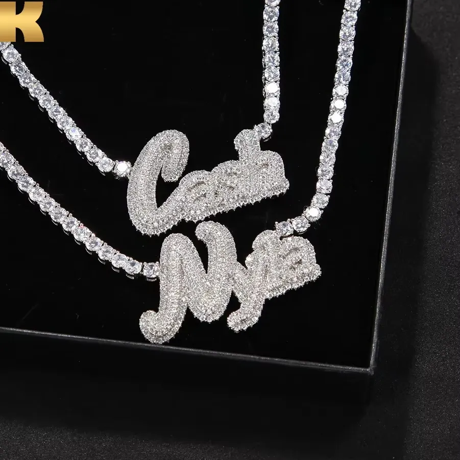 Authentic THE BLING King NamePlate Weld Tennis Chain Curise Ice Out Handmade Pendant CZ Tennis Chain Necklaces Women DIY