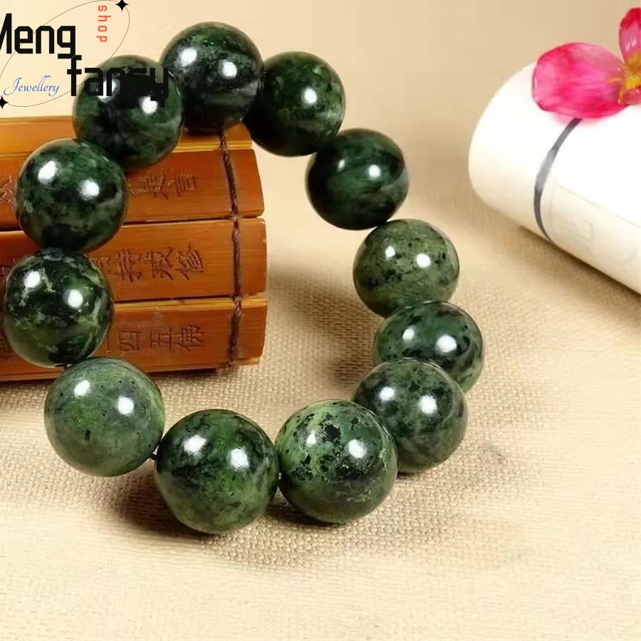 Authentic Natural Medicine King Stone Raw Stone Polished Jade Bracelet Live Magnet Green Round Beads Selling Jewelry