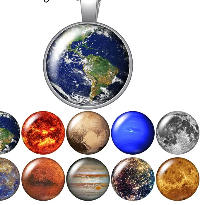 Authentic Exoplanets Earth Mars Mercury Sun Venus Round Photo Glass Cabochon Silver Plated Bronze Crystal Pendant Necklace Jewelry
