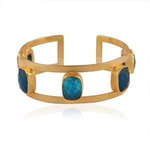 Authentic Celestial Apatite & Gilded Geometry Open Cuff