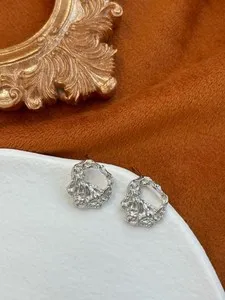 Authentic 18K Gold Plated S925 Sterling Silver Irregular Hollow Texture Stud Earrings
