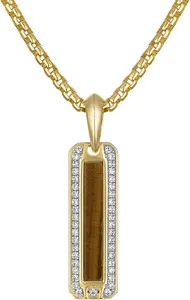 Authentic Bulova Men's 14K Gold-Plated Tiger's Eye Pendant with White Topaz, 24"-26