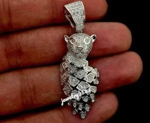 Authentic 3Ct Genuine Moissanite Men's Tiger Face Pendant 14K White Gold Plated Silver