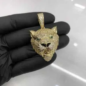 Authentic 4Ct Round Lab-Created Diamond Tiger Face Charm Pendant 14k Yellow Gold Plated