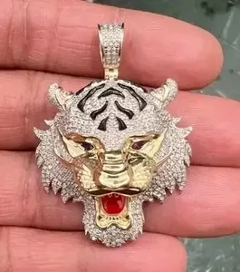 Authentic 3Ct Round Cut Lab-Created Diamond Tiger Head 14K Yellow Gold Plated