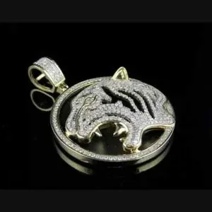 Authentic 2.50Ct Round Cut Real Moissanite Tiger Face Men's Pendant 14K Yellow Gold Plated