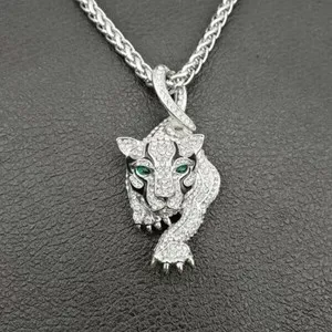 Authentic 2.00 Ct Round Cut Real Moissanite Tiger Men's Only Pendant 14K White Gold Plated