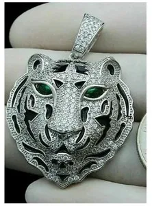 Authentic 2.30Ct Lab Created Diamond Round Cut Tiger Face Pendant 14K White Gold Plated