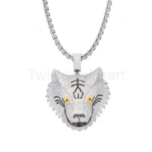 Authentic 5ct Round Cut Simulated Diamond White Tiger Pendant 14K White Gold Plated