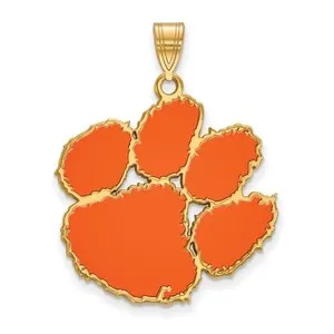 Authentic Clemson Tigers Tiger Paw Extra Large Enameled Pendant Sterling Silver/Gold