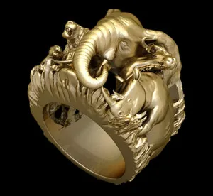 Authentic Wild Animal Ring - Elephant Tiger Lion, Gold Plated Jungle Animal Ring Jewelry