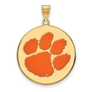 Authentic Clemson Tigers Tiger Paw Extra Large Enameled Disc Pendant Sterling Silver/Gold