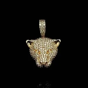 Authentic 2Ct Moissanite Round Cut Stunning Tiger Pendant 14K Yellow Gold Plated