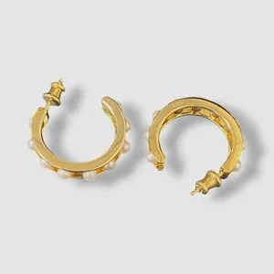 Authentic IVI Women's 18k Gold Plated 925 Sterling Silver Tiger Pearl Hoop Earrings