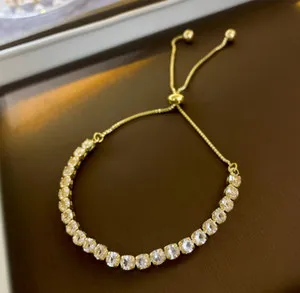 Authentic Silver Gold Plated Round CZ Adjustable Slider Tennis Bolo Bracelet AG
