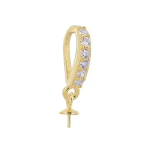 Authentic Gold Plated Sterling Silver CZ Pendant Bail Slider Connector w/ Pearl Cup #99912