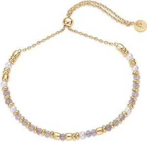 Authentic 14K Yellow Gold Plated Gemstone Beaded Bracelets for Women - Adjustable Slider D
