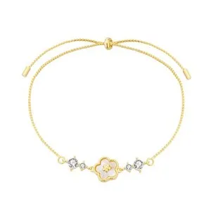 Authentic Adjustable 18K Gold Plated Slider Bolo Stopper Shell CZ Flower Bracelet Chain B2