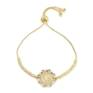 Authentic Slider Bracelet 18K Gold Plated Flower Oval Round Virgin Mary Micro Pave T117