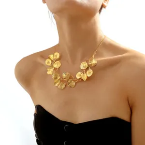 Authentic GOLD CHOKER BIB NECKLACE Fall Leaves 24K Gold Plated Slider Chain Adjustable