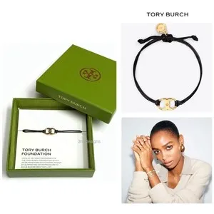 Authentic NWT TORY BURCH EMBRACE AMBITION 18K-Gold Plated Black Cord Slider Bracelet