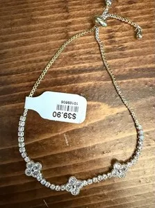 Authentic Women’s Gold Plated Slider Bracelet with CZ Flowers and Cubic Zirconia