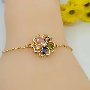 Authentic 18k Gold Plated Slider Multicolor Crystal Flower Adjustable Tennis Bracelet.