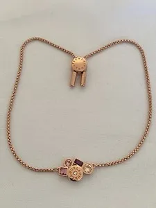 Authentic Furla Rose Gold Plated Mini Medallion Slider Bracelet w/ Crystal from Swarovski