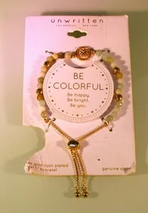 Authentic unwritten 14K gold plated multi color stone beaded charm slider bracelet 8-`10"