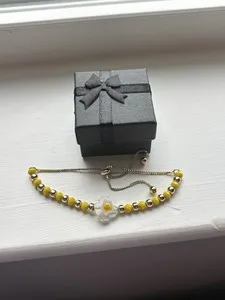 Authentic Gold Plated Adjustable Daisy Bracelet Yellow Beaded Floral Slider Cute Trendy