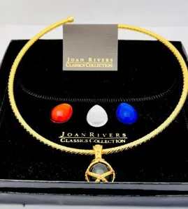 Authentic Joan Rivers Vintage Gold Plated Changeable Slider Choker Necklace 16”-18”