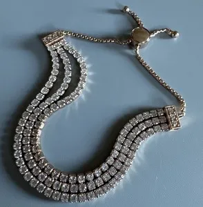 Authentic QVC Diamonique Sterling Silver Rose Gold Plated Slider Chain Bracelet Hallmarked