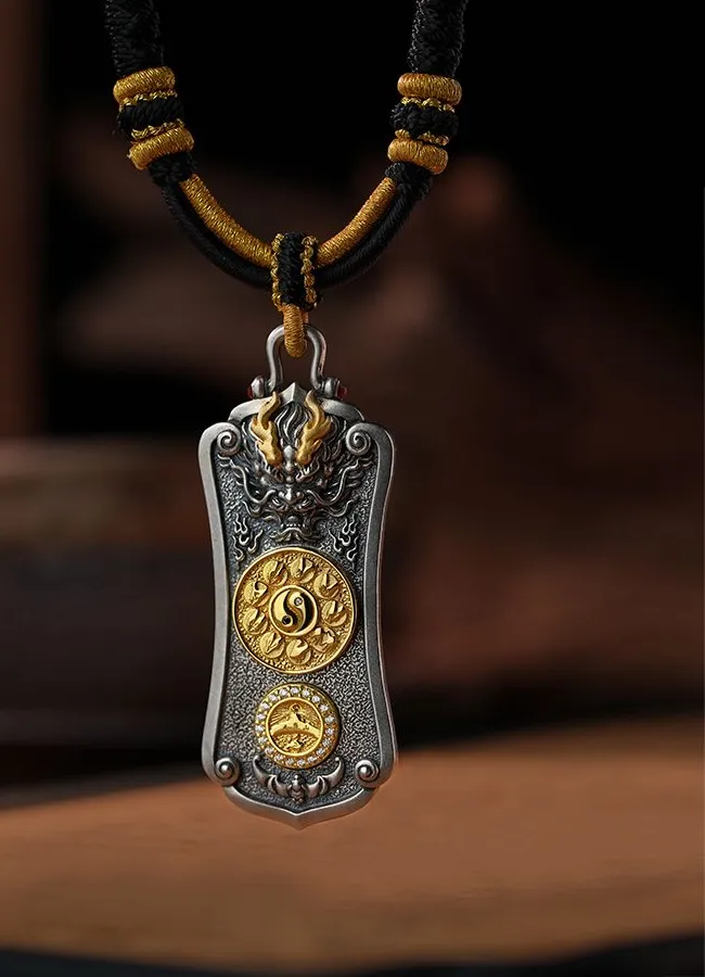 Authentic Wudang Mountain Nine-character True Words Necklace Pendant Ancient Silver Men's Chao Chinese Style Taoism Charm Creative Jewelry