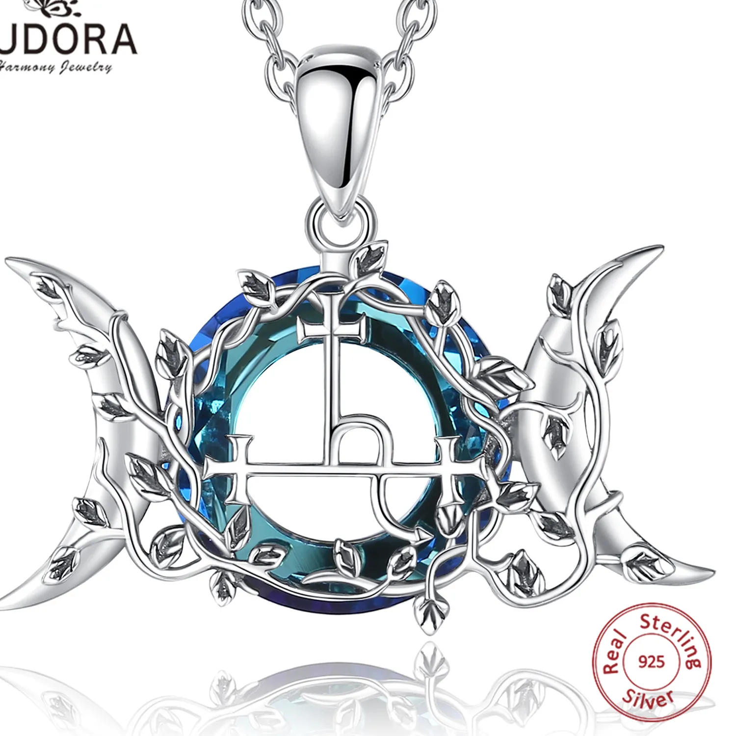 Authentic Eudora 925 Sterling Silver Lilith Moon Necklace Vintage Demon Lilith Sigil Amulet Pendant Austrian Crystal Jewelry Party
